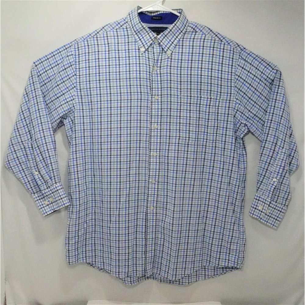 Tommy Hilfiger Men's Button Up Long Sleeve Plaid Blue Shirt